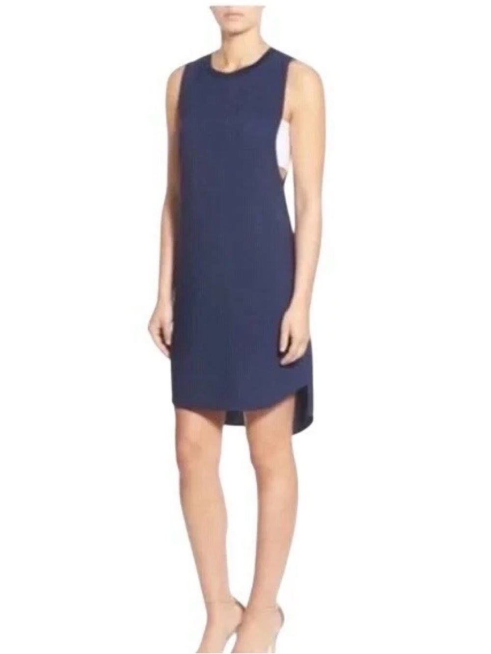 048 Trouve Navy Sleeveless High-Low Shift Dress